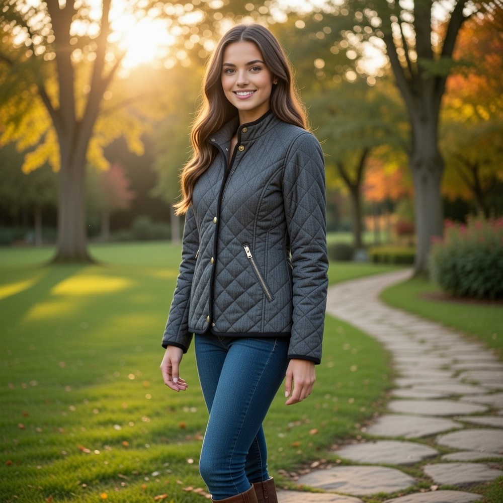 LRL Ralph Lauren Quilted Equestrian Barn Jacket Charcoal Flannel Lined Size M